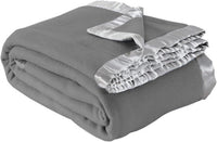 Luxury Satin Ribbon Border Fleece Throw Blanket - Super Soft & Warm, 220x240 cm for Bed, Sofa, and Couch