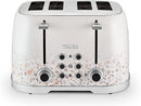 Tower T20069TAN 4-Slice Toaster with Defrost Function, 1600W - White Terrazzo