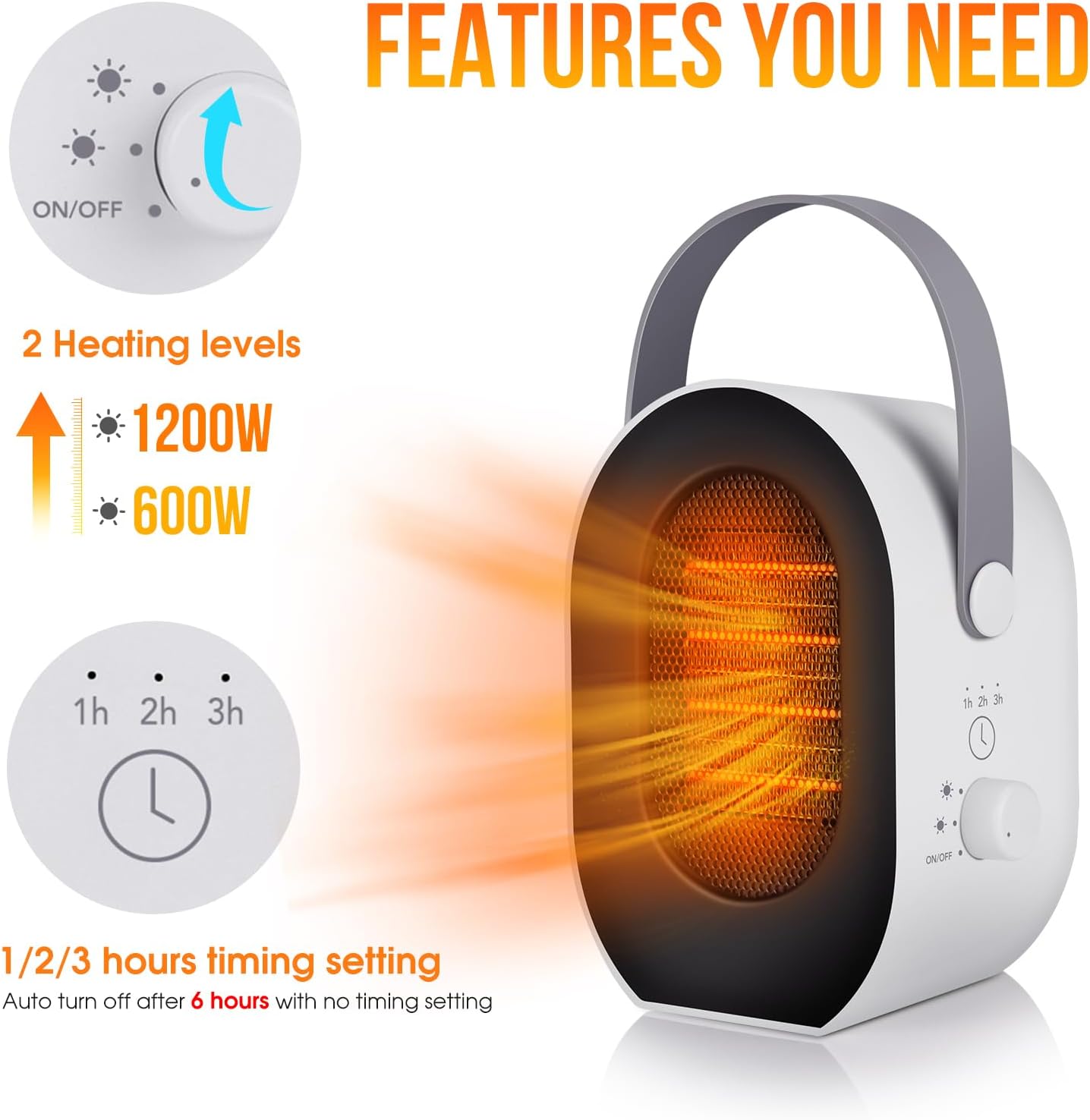 1200W/600W Portable Electric Fan Heater – Energy-Efficient & Safe