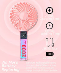 POWERbeast Handheld Mini Fan Travel With USB Rechargeable Battery 4 Speeds Pink