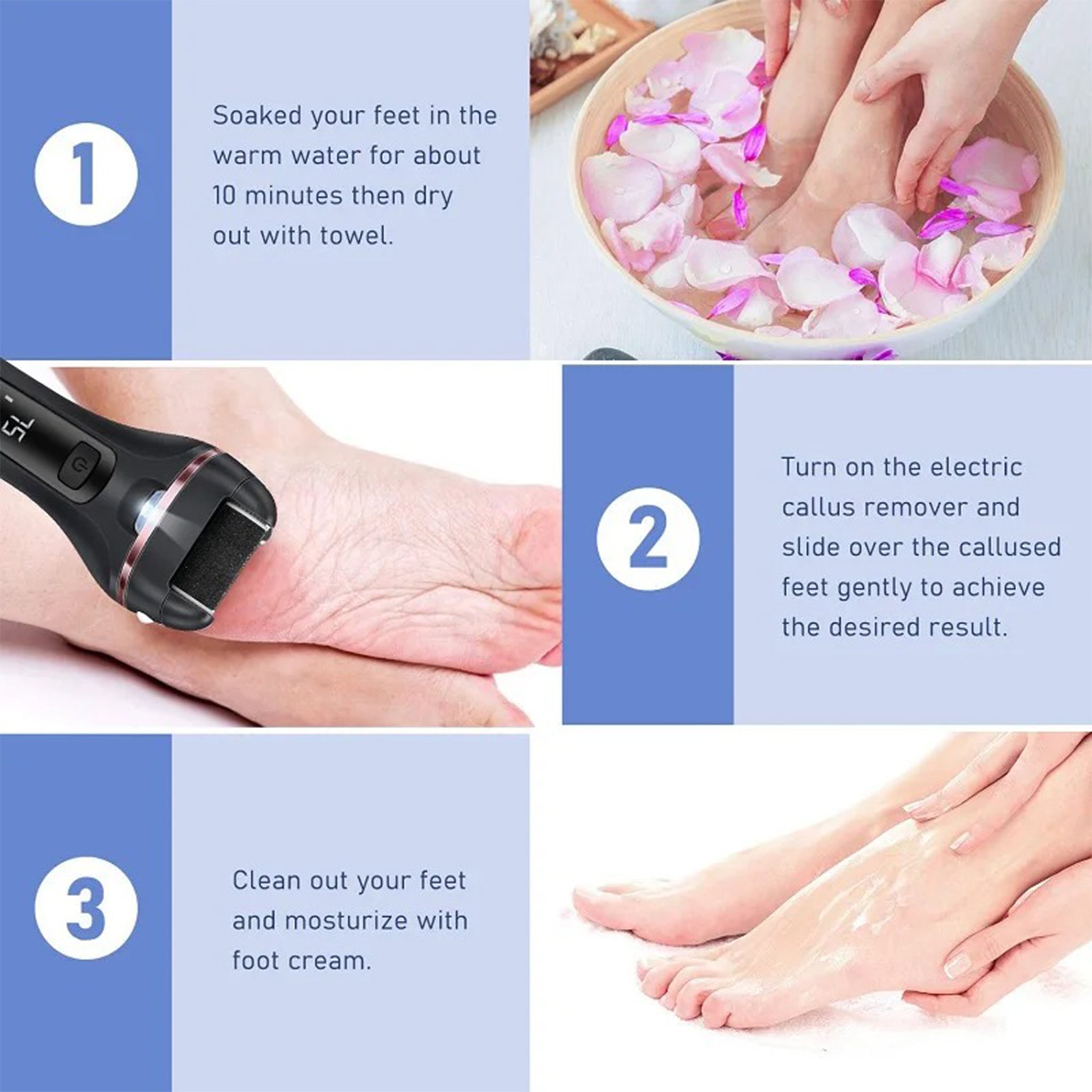 Electric Callus Remover – Rechargeable Foot Scrubber, 3 Rollers for Hard, Dry Skin