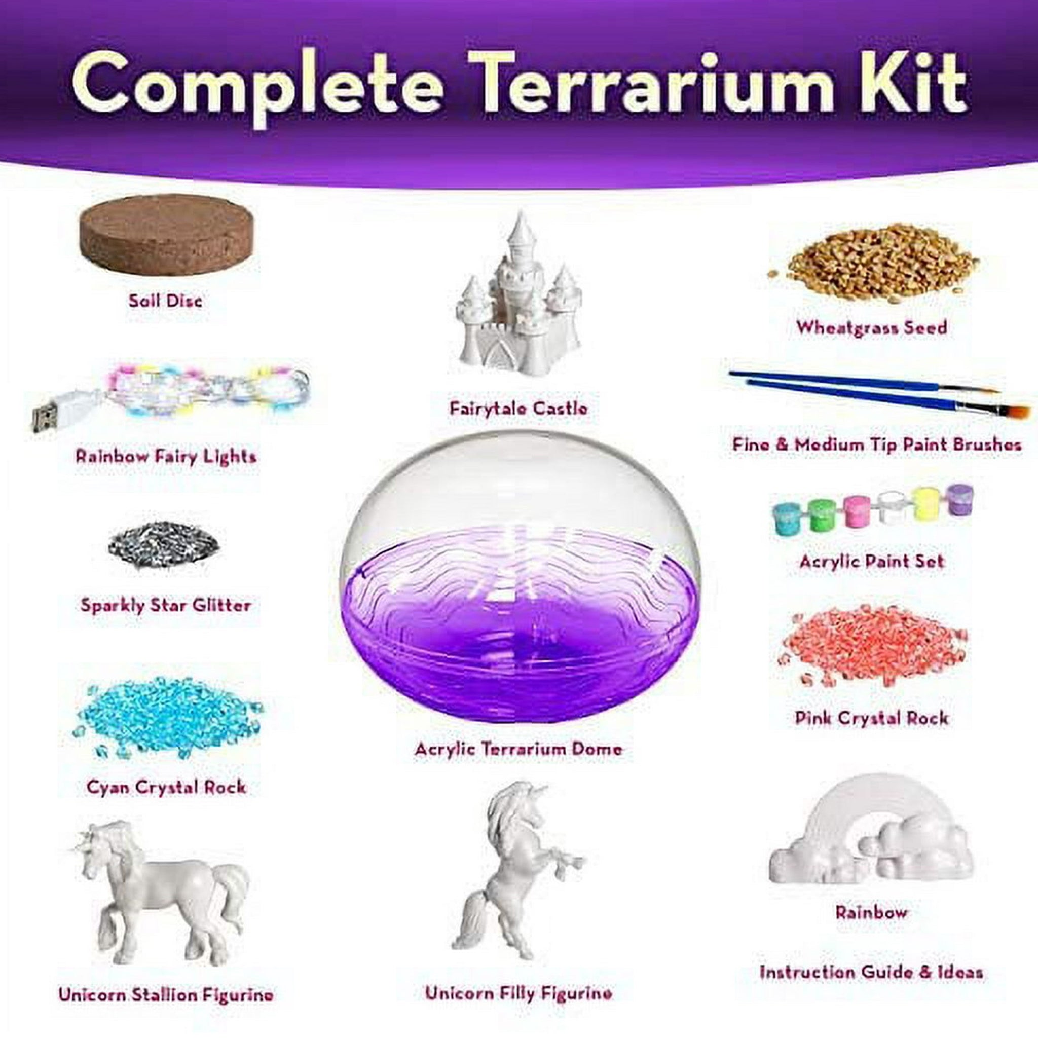 BRYTE Unicorn Terrarium Kit for Kids Light Up Fairy Garden