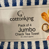 CottonKing Jumbo Check Tea Towels - Pack of 4