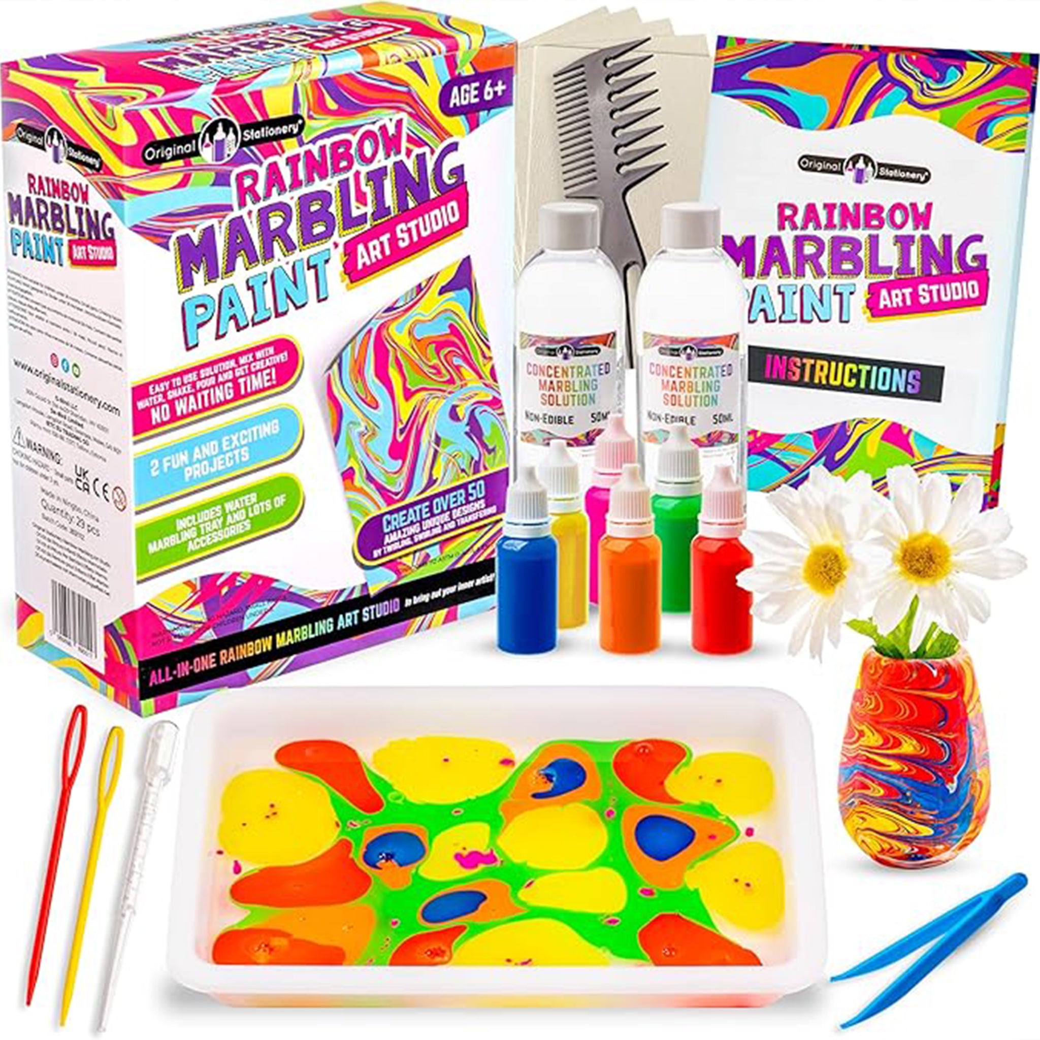 Rainbow Marbling Kit, to Make Marble Art and Craft Kids Will Love