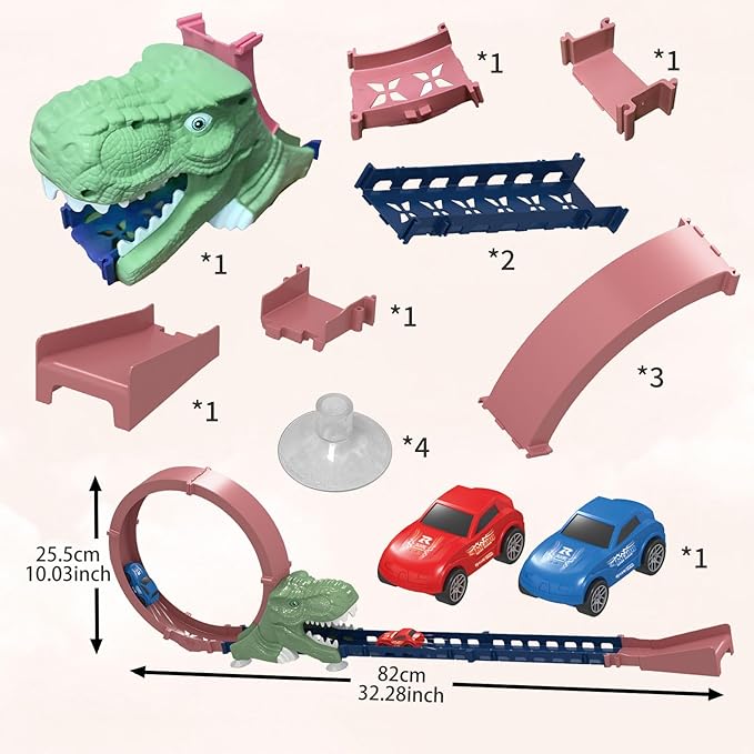 Dinosaur Track Racing Toy with 2 Inertia Racing Cars, Continuous 360 Degree Rotating Racing Track Toy