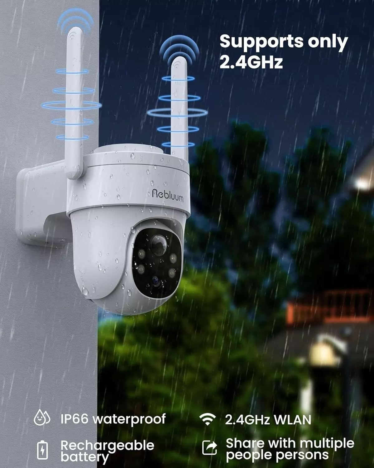 Rebluum 2K security camera outdoor wireless,360°PTZ Battery Indoor/outdoor